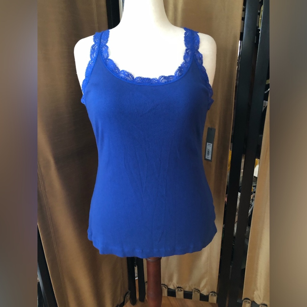 Apt.9  Lace Strap Blue Cotton Tank Top